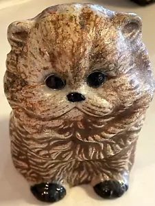 Vintage Persian Kitty Cat 3.25" Ceramic Figurine Brown & Gray Sitting ADORABLE! - Picture 1 of 9