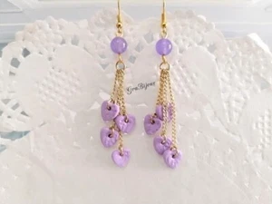 Orecchini pendenti in ametista con cuori in pasta polimerica decorati - Picture 1 of 1