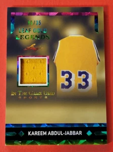 KAREEM ABDUL JABBAR GAME USED JERSEY CARD #d31/35 2024 LEAF GOLD LEGENDS LAKERS - Picture 1 of 3