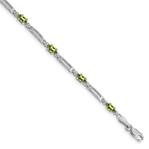 10k White Gold Diamond and Peridot Bracelet 7" Gift for Mother - Picture 1 of 3