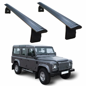 For Land Rover Defender 110 1993-2020 Roof Rack Cross Bars Rain Gutters Black - Picture 1 of 6