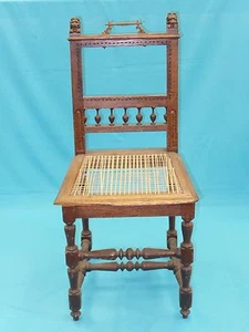 ANTIQUE 19c FRENCH RENAISSANCE OAK HALL CHAIR w/ LION HEAD FINIAL & BRASS + CANE - Picture 1 of 12