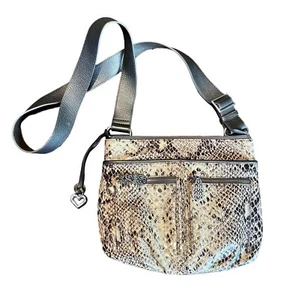 Brighton Gray/Beige Zoe Python Leather Crossbody Purse 11" x 9" [00b] C - Picture 1 of 12