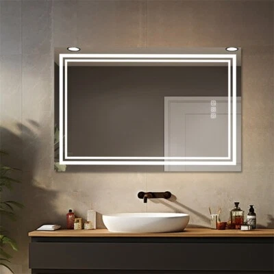 48x36 inch LED Bathroom Mirror Front Light Defog, 3 Colors Dimmable, Full HD - Image 1 of 4