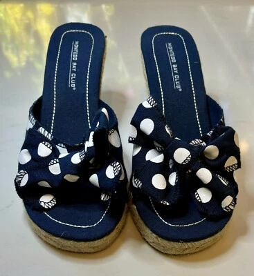 New Montego Bay Club Womens 7.5 Wedges Espadrilles Navy Blue White Polka Dots - Image 1 of 4