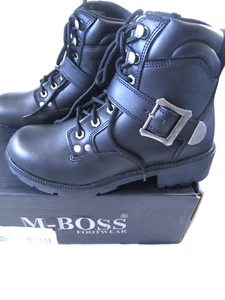 Womens size 8.5 Leather Black boots Grunge Bike Buckle NIB M- Boss 49301 - Picture 1 of 13