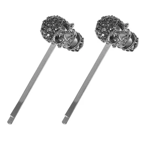 2Pcs Rhinestone Skull Skeleton Crystal Hairpin Hair Clip Barrettes for - Picture 1 of 7
