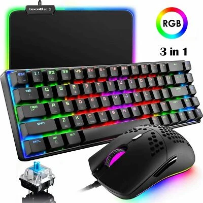 RGB Mechanical Gaming Keyboard & Mouse & RGB Mats Set Wired For PC PS4 Xbox Mac - Image 1 of 4