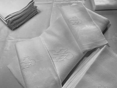 Linge Ancien Nappe De Mariage Damassé DE Soie Double Monogrammes  C A - Photo 1/4