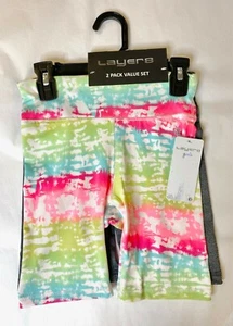 2 Pack LAYER-8 Pink Tie Dye Charcoal Grey Spandex Stretch Biker Shorts S (7/8) - Picture 1 of 2