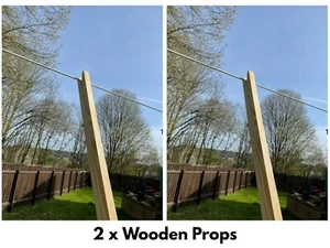 2 x Wooden Extendable Washing Line Prop Pole UK Handmade Natural Wood Adjustable - Picture 1 of 10