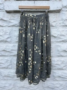 vintage geoffrey beene Silk Skirt Women’s Gray Tinsel Metallic Polka Dot Maxi - Picture 1 of 9