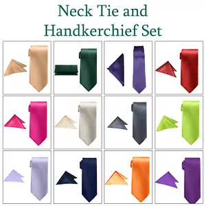 Unisex Premium Satin Tie Hanky Handkerchief Pocket Square Gift Set - Picture 1 of 128
