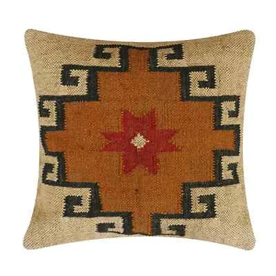 Indian Jute Kilim Cushion Cover Throw Pillow 18" Square Home Decor Handmade Wool - Image 1 of 3