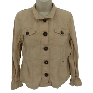 Relativity Women Medium Beige Button Collared Long Sleeve Jacket Coat All Linen - Picture 1 of 11