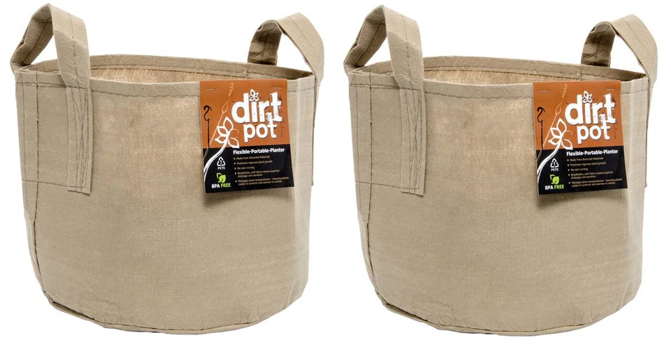 Maceta reutilizable Hydrofarm Dirt Pot, bronceada de 7 galones con asas, paquete de dos HGDBT7H Foto 1 de 2