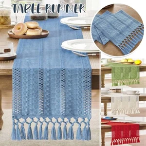Boho Table Runner with Tassels Hand Woven Table Runner Rustic Farmhouse Table - Picture 1 of 17