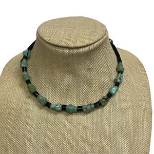 Vintage Polish Turquoise Black Onyx Disc Sterling Silver Necklace Native America - Picture 1 of 23