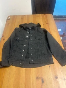 Levi's Black Jean Jacket Denim Hood in Collar Commuter Youth S Small stretch - Picture 1 of 14