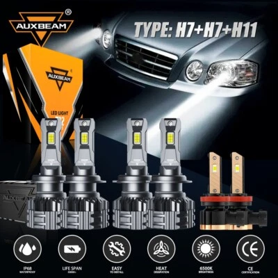 For Mercedes-Benz E350 E320 E550 6x AUXBEAM 6500K LED Headlight+Fog Bulbs CANBUS - Image 1 of 4