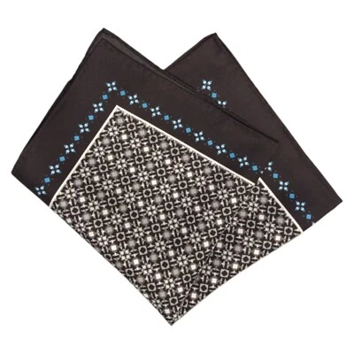 JOS A BANK Mens Silk Pocket Square Handkerchief Black Blue Mosiac Hanky 13" - Image 1 of 4