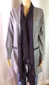 NWOT Comme Toi Gray/plum Open Cardigan,long Pockets CottonBlend,Women’s SZ M - Picture 1 of 12