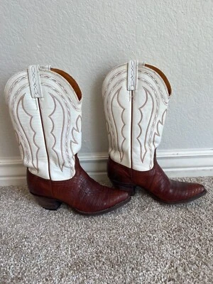 Botas caubói femininas J. Chisholm tamanho 7 couro marrom ocidental e branco - Imagem 1 de 4