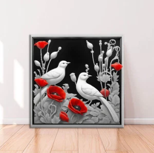 Red Flowers & Birds Limited Edition High Quality Home Decor Australian Made - Bild 1 von 3