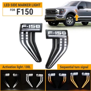 White/Amber LED Sequential DRL Vent Fender Turn Signal Light For 2021-2022 F-150 - Picture 1 of 6