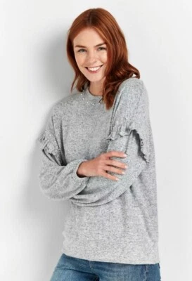 Wallis Jumper Women’s UK M Grey Marl Pearls Frill Sleeve Soft Pullover 12 - 14 - Image 1 of 4