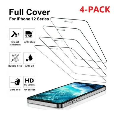4-Pack iPhone 12/ Pro 12 Mini /iPhone 12 Pro Max Tempered Glass Screen Protector - Image 1 of 3
