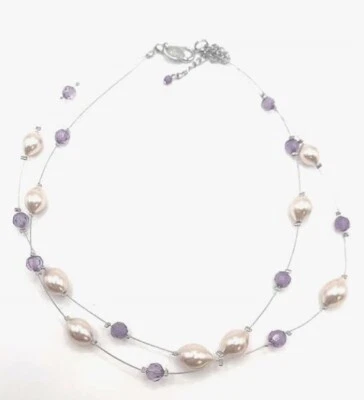 Collar Lia Sophia “Agridulce” Tono Plata Púrpura/Crema Vidrio y Cuentas de Cristal Foto 1 de 4