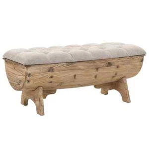 Bench With Storage Barrel-Shaped Padded Seat Rustic Style Decorative Furniture - Picture 1 of 8