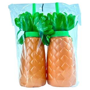 Luau Pineapple Cups Palm Trees with Lids and Reusable Straws (Pack of 2) - Picture 1 of 1