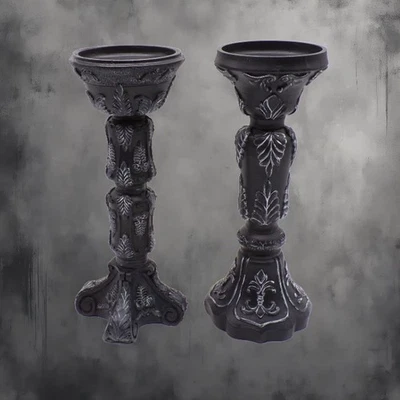 Black Pillar Candlestick Candle Holders Lot 2 Gothic Dark Whimsigoth Halloween - Image 1 of 4