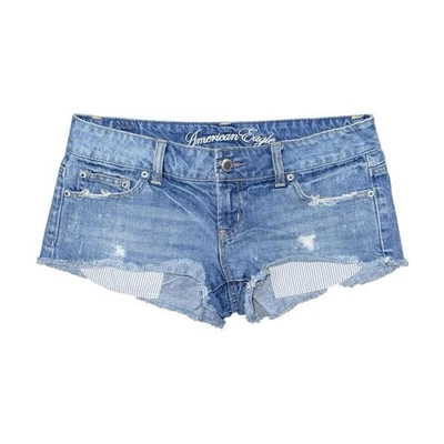 American Eagle Micro Mini Jean Shorts Sz 4 Low Rise Distressed Vintage 2000s Y2K - Image 1 of 4