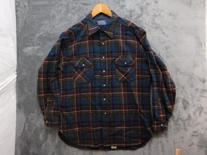 Vintage Pendleton Shirt Mens XL Blue Green Plaid Virgin Wool Flannel Made USA - Picture 1 of 10