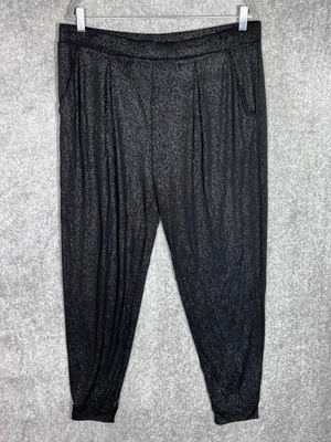 Express Harem Jogger Pants Womens Size Large Black Sparkle Stretch Pockets - Image 1 of 4