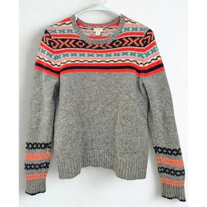 J. Crew Damen Gr. M Fair Isle 100 % Wolle Pullover grau bunt Dopamin Twee - Bild 1 von 8
