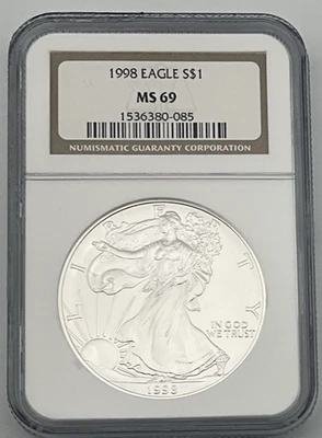 1998 Silver Eagle NGC MS69 - Image 1 of 2