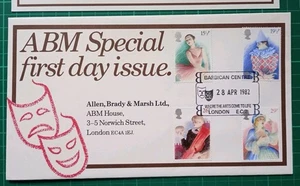 1982 British Theatre ABM FDC Barbican Centre Pmk - Picture 1 of 3