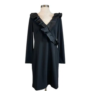 Ralph Lauren Women's Cocktail Dress Size 6 Black Long Sleeve Ruffled Sheath - Picture 1 of 9