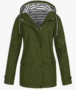 Raincoat Women Waterproof Long Hooded Trench Coats Lined Large Green T7 - Picture 1 of 3
