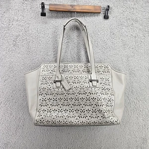 Coach Taylor Eyelet Leather Carryall Tote Bag F27391 Beige Leather Gray Fabric - Picture 1 of 18