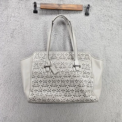 Coach Taylor Eyelet Leather Carryall Tote Bag F27391 Beige Leather Gray Fabric - Image 1 of 4