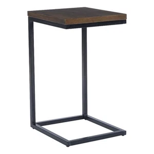 Linon Zola C Table Stained Wood Top in Black Distressed Metal Base - Picture 1 of 9