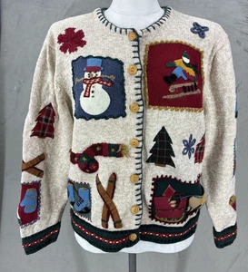 Susan Bristol Cardigan sweater large holiday Christmas Snowman - Picture 1 of 14