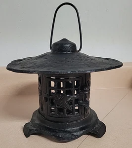 Vintage Japanische Laterne Gusseisen Gartenlampe Vögel Bambus Motiv Kerze Pagode - Bild 1 von 13