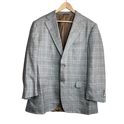 Blazer CANALI Para Hombre IT 54 US 44 Tostado Ventana Cuadros Abrigo Deportivo Lana Dos Botones Foto 1 de 4
