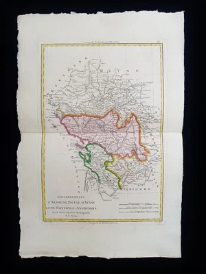 1787 BONNE rare map of FRANCE, ANJOU, AUNIS, ANGOUMOIS, SAINTONGE, AQUITAINE... - Image 1 of 4